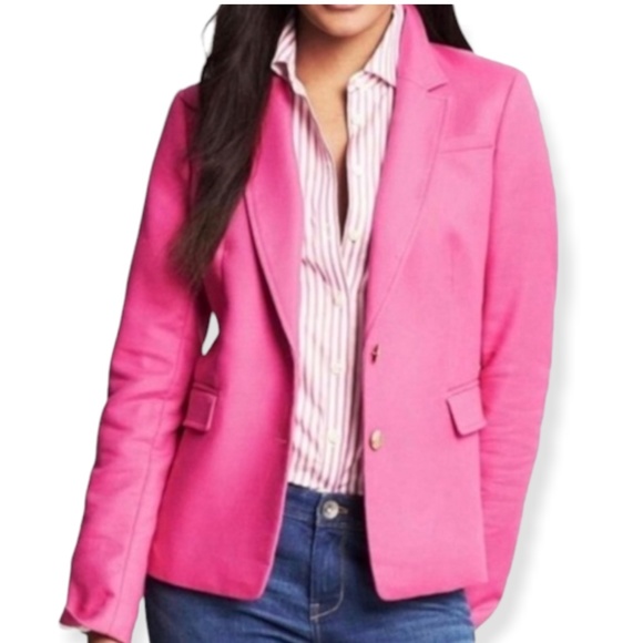 Banana Republic Hot Pink Barbie Flirty Pink Core Career 2 Button Blazer SZ 10 - Picture 2 of 8